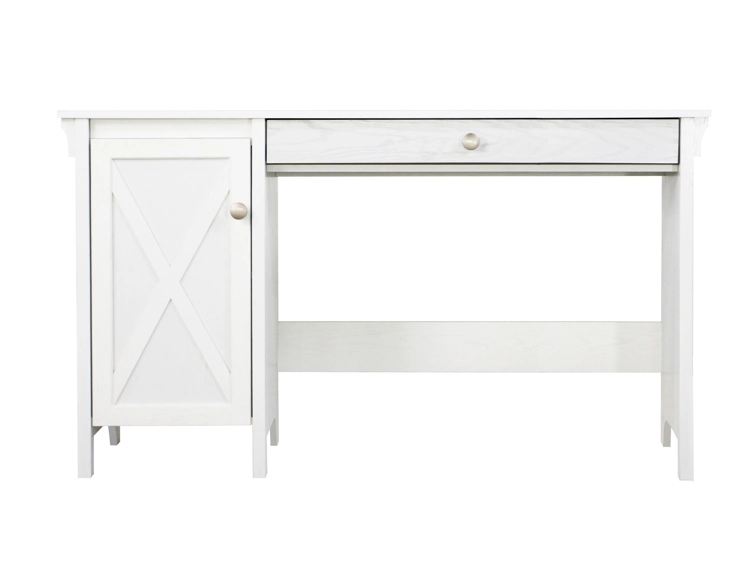 47" Elegant White Writing Desk, Multifunctional with Drawer, Modern Metal Hardware, and Cable Management