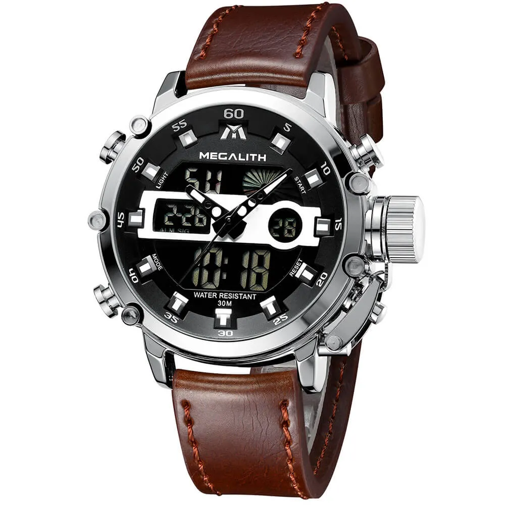 8051M Stylish Analog-Digital Mens Watch with Elegant Leather Band