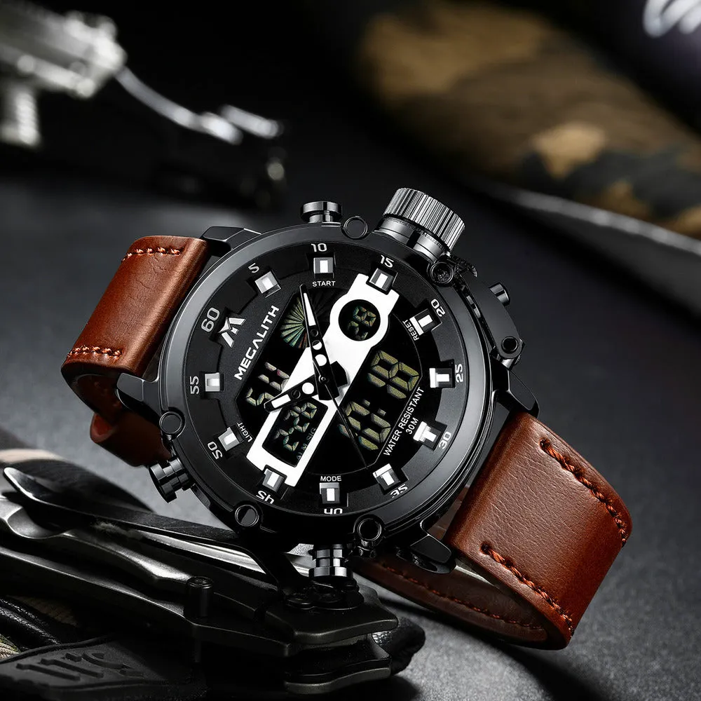 8051M Stylish Analog-Digital Mens Watch with Elegant Leather Band