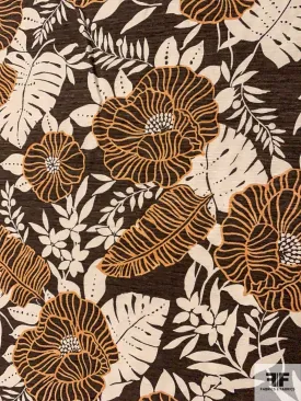 A Tropical Autumn Printed Basket Linen-Weave Cotton Silk - Brown / Peach / Ecru