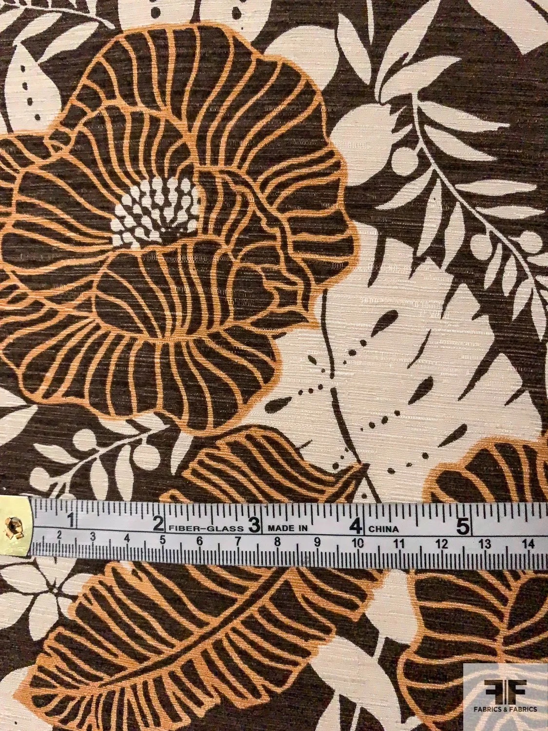 A Tropical Autumn Printed Basket Linen-Weave Cotton Silk - Brown / Peach / Ecru