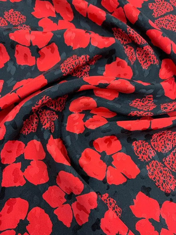 Abraham Vintage Floral Printed Silk Jacquard - Red / Black