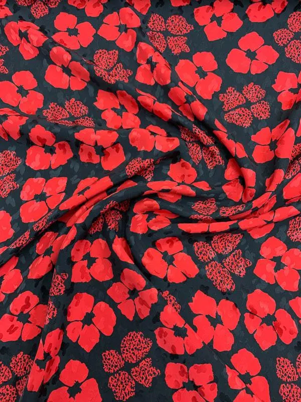 Abraham Vintage Floral Printed Silk Jacquard - Red / Black