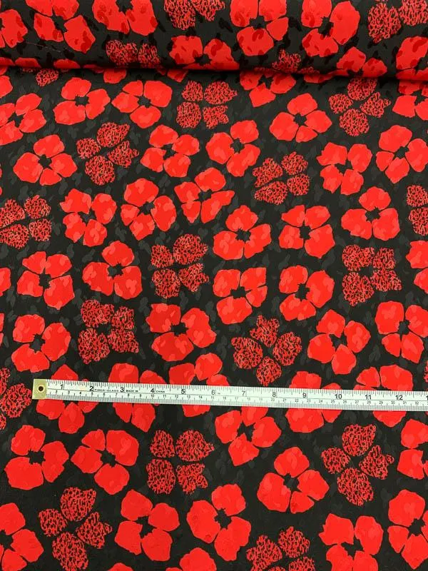 Abraham Vintage Floral Printed Silk Jacquard - Red / Black