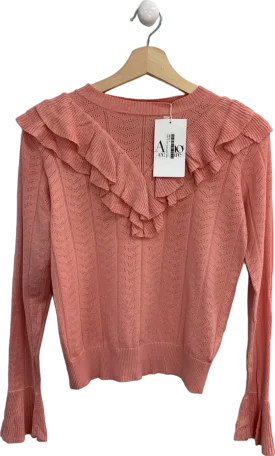 Amo Coral Pink Jasper Ruffled Knit Pullover UK S