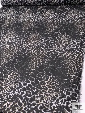 Animal Pattern Printed Crinkled Polyester Chiffon - Black / White / Light Olive