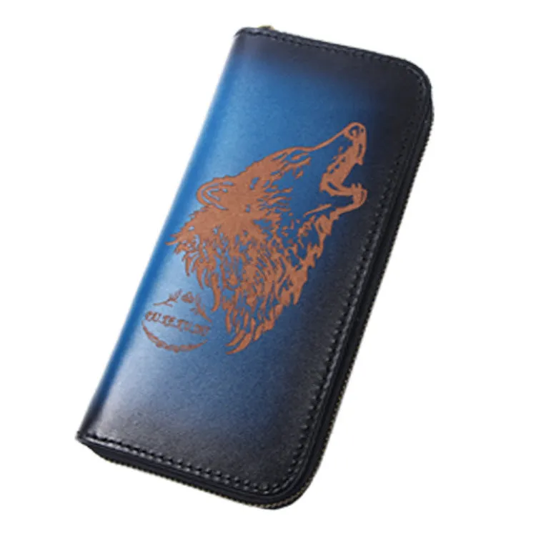 Around Zip Red Leather Long Wallet Mens Wolf Zipper Clutch Wallet for Men