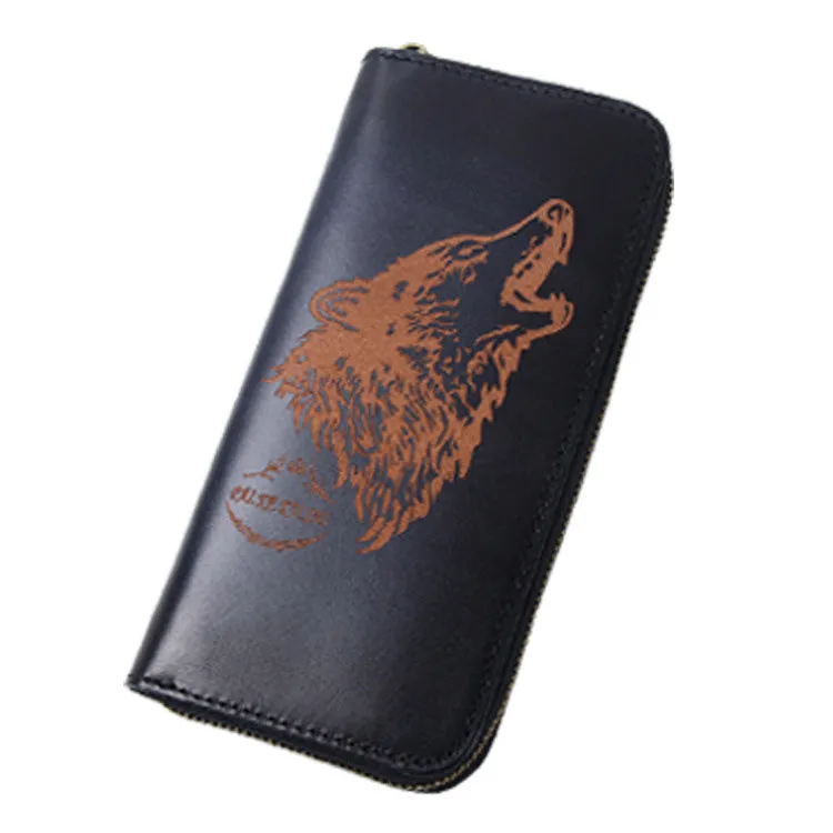 Around Zip Red Leather Long Wallet Mens Wolf Zipper Clutch Wallet for Men