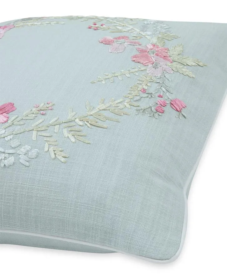 Becky Floral Wreath Duck Egg Cushion