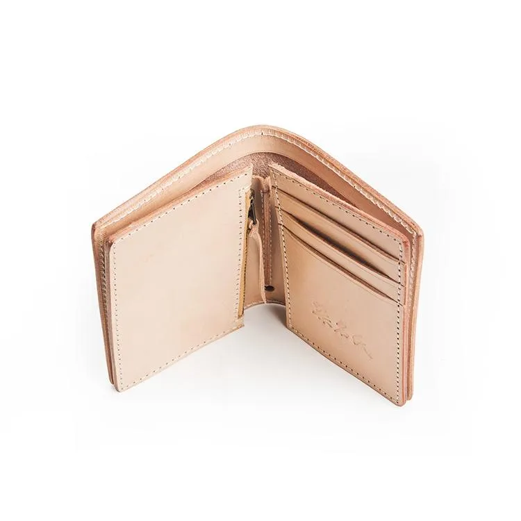 Beige Leather Mens Vertical billfold Wallet Front Pocket Wallet Bifold Handmade Small Wallets For Men