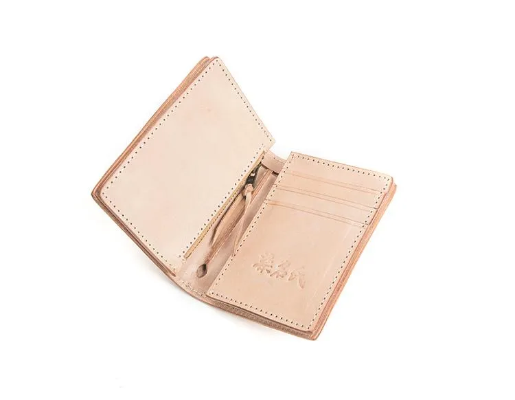 Beige Leather Mens Vertical billfold Wallet Front Pocket Wallet Bifold Handmade Small Wallets For Men