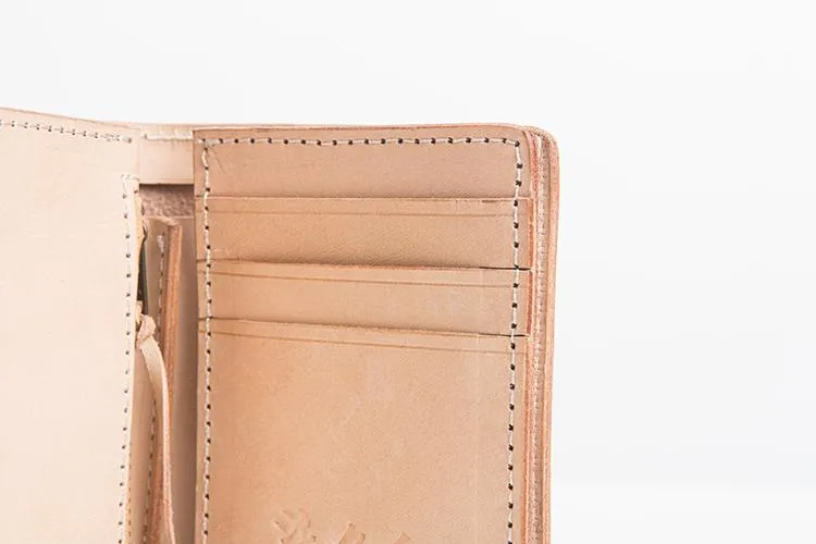 Beige Leather Mens Vertical billfold Wallet Front Pocket Wallet Bifold Handmade Small Wallets For Men