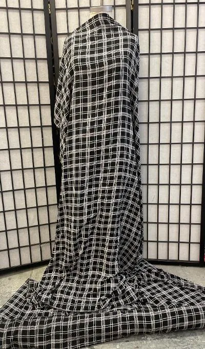 Black & White Plaid Rayon Print