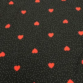 Black Background with Red Hearts Printed Fabric