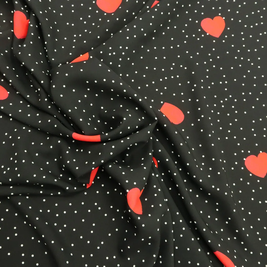 Black Background with Red Hearts Printed Fabric