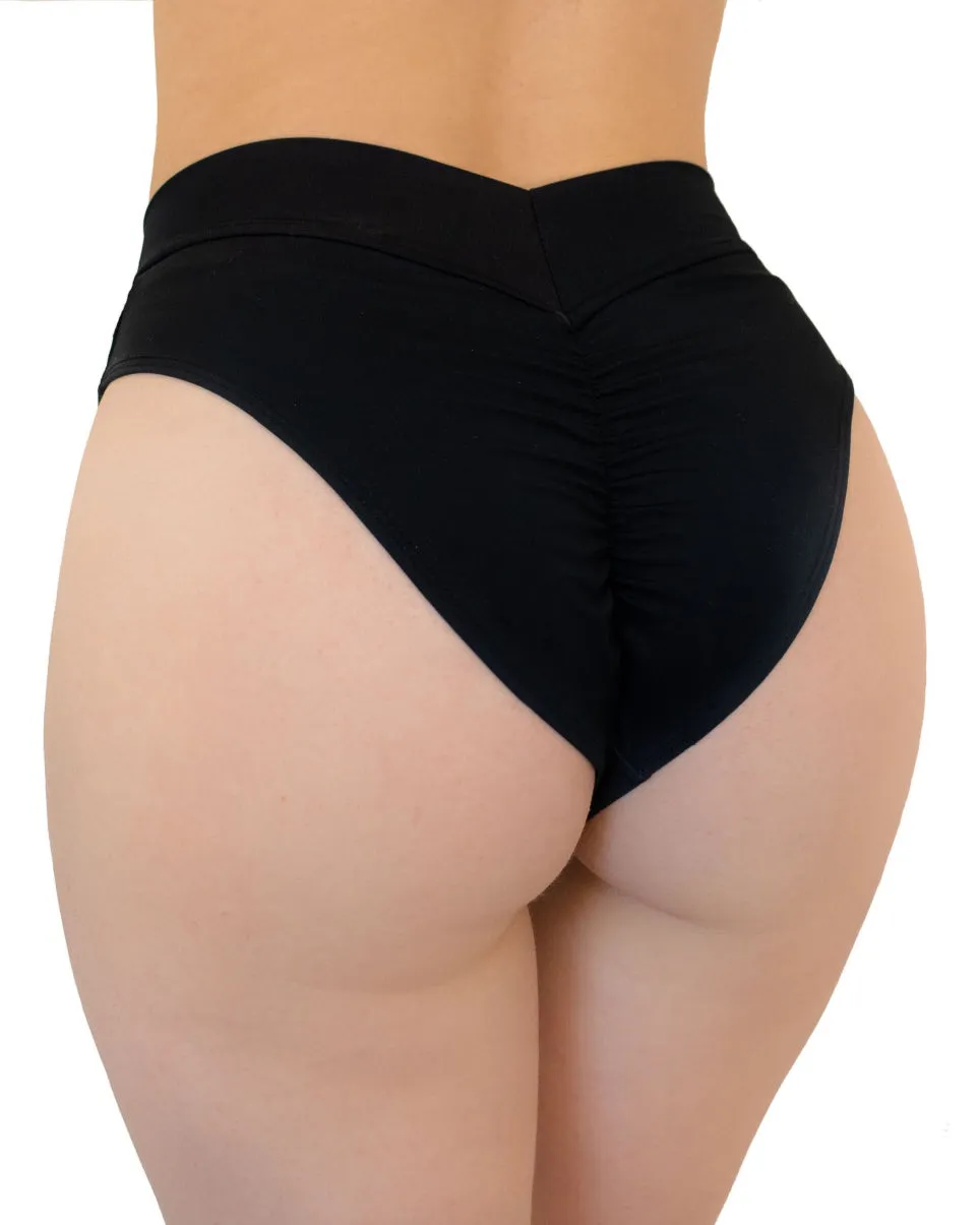 Black Matte Solid Scrunch Back Booty Shorts