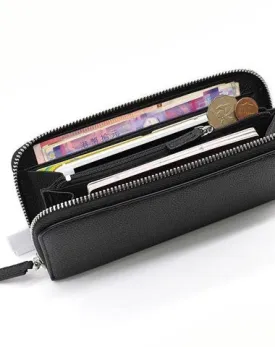 Black Mens Leather Zipper Long Wallet Phone Long Bifold Wallet for Men