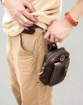 Black Vintage Leather Mens Belt Pouch Belt Bag Hip Pouch Waist Bags Dark Brown For Men