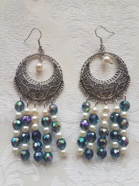 Blue Pearl Bead Silver Earrings