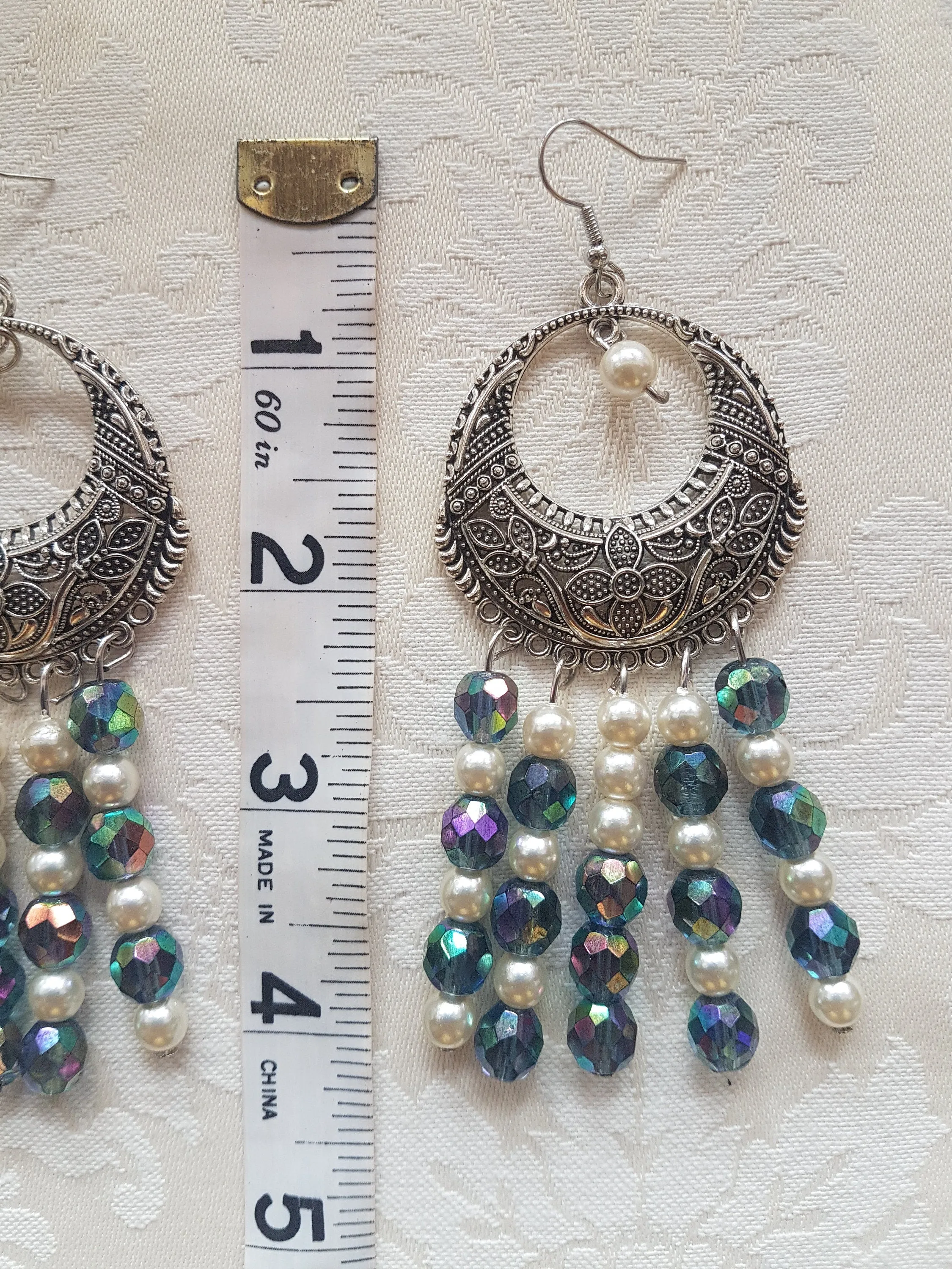 Blue Pearl Bead Silver Earrings