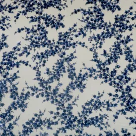 Blue White Tulle With Navy Blue Sequin Floral Design Embroidered Fabric