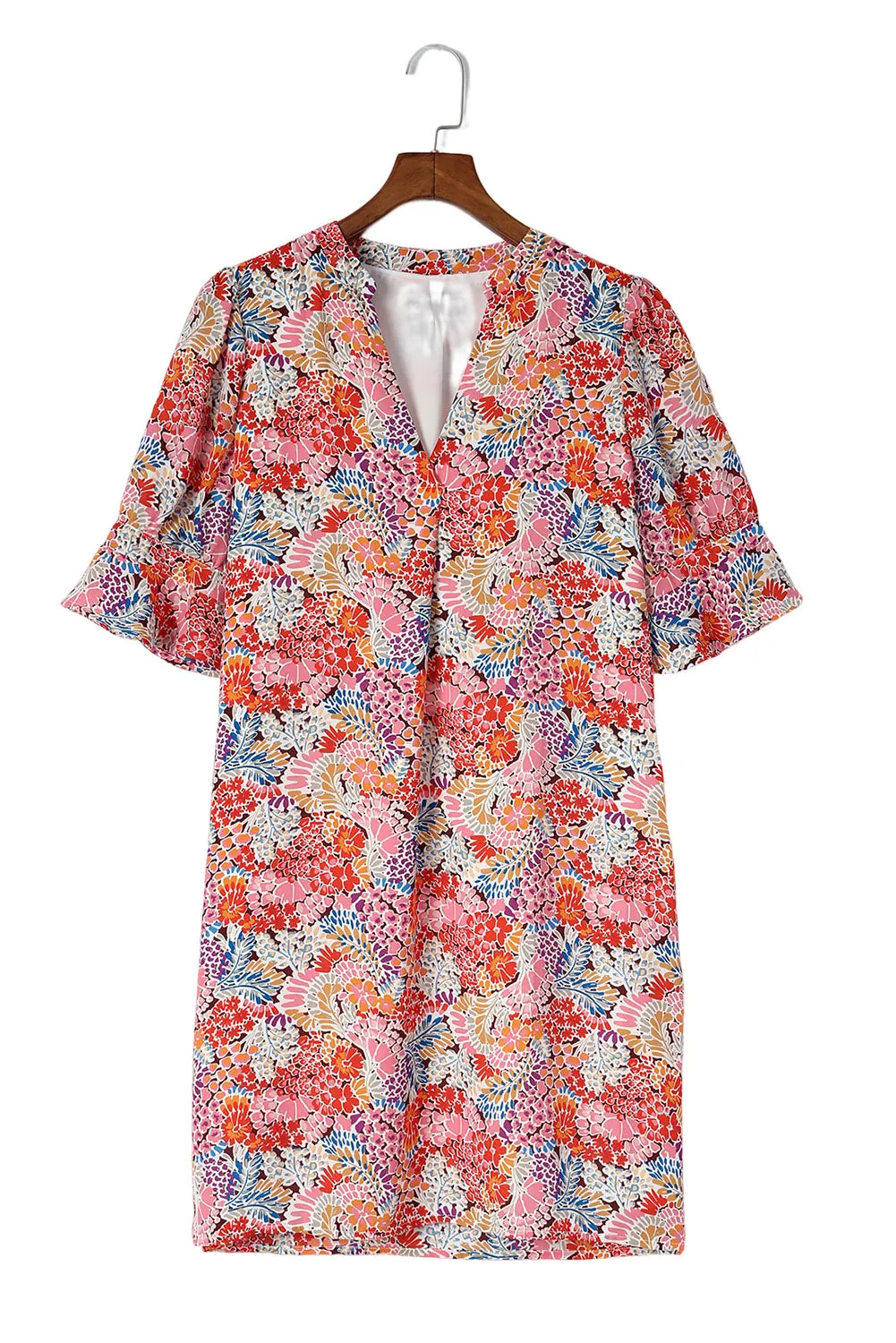 Boho Floral Printed Flutter Sleeve Dress