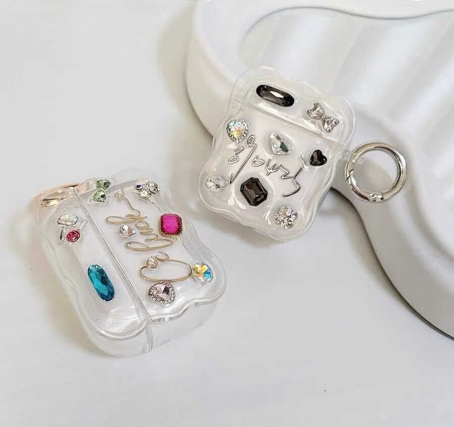 Cute Clear Colorful Gemstone Studded Protective Shockproof Cover AirPods Case   Beaded Pearl Strap for AirPods 1 2 3 Pro 2 Generation