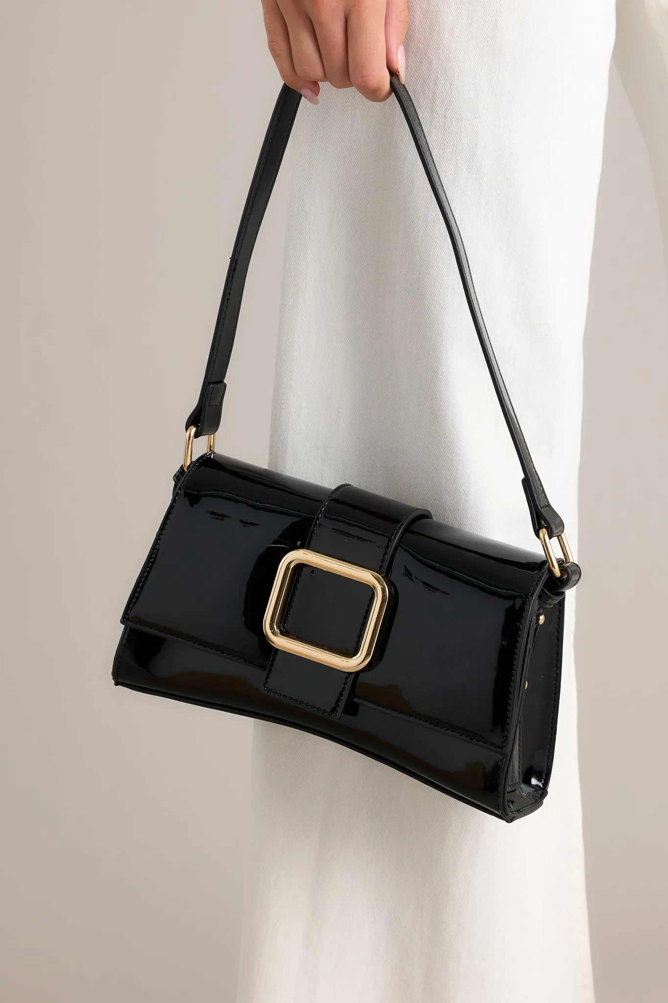 Elegant Allure Black Glossy Handbag