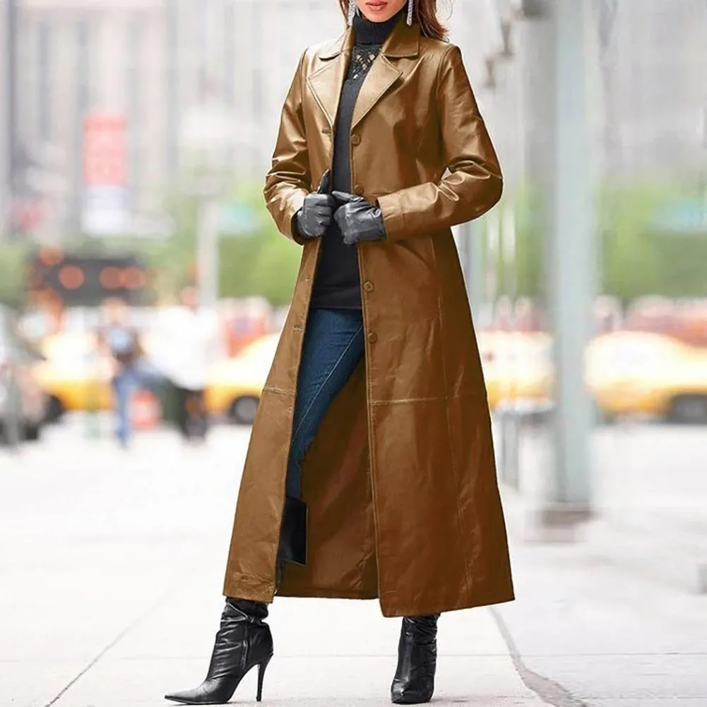 European and American women's leather coat long coat