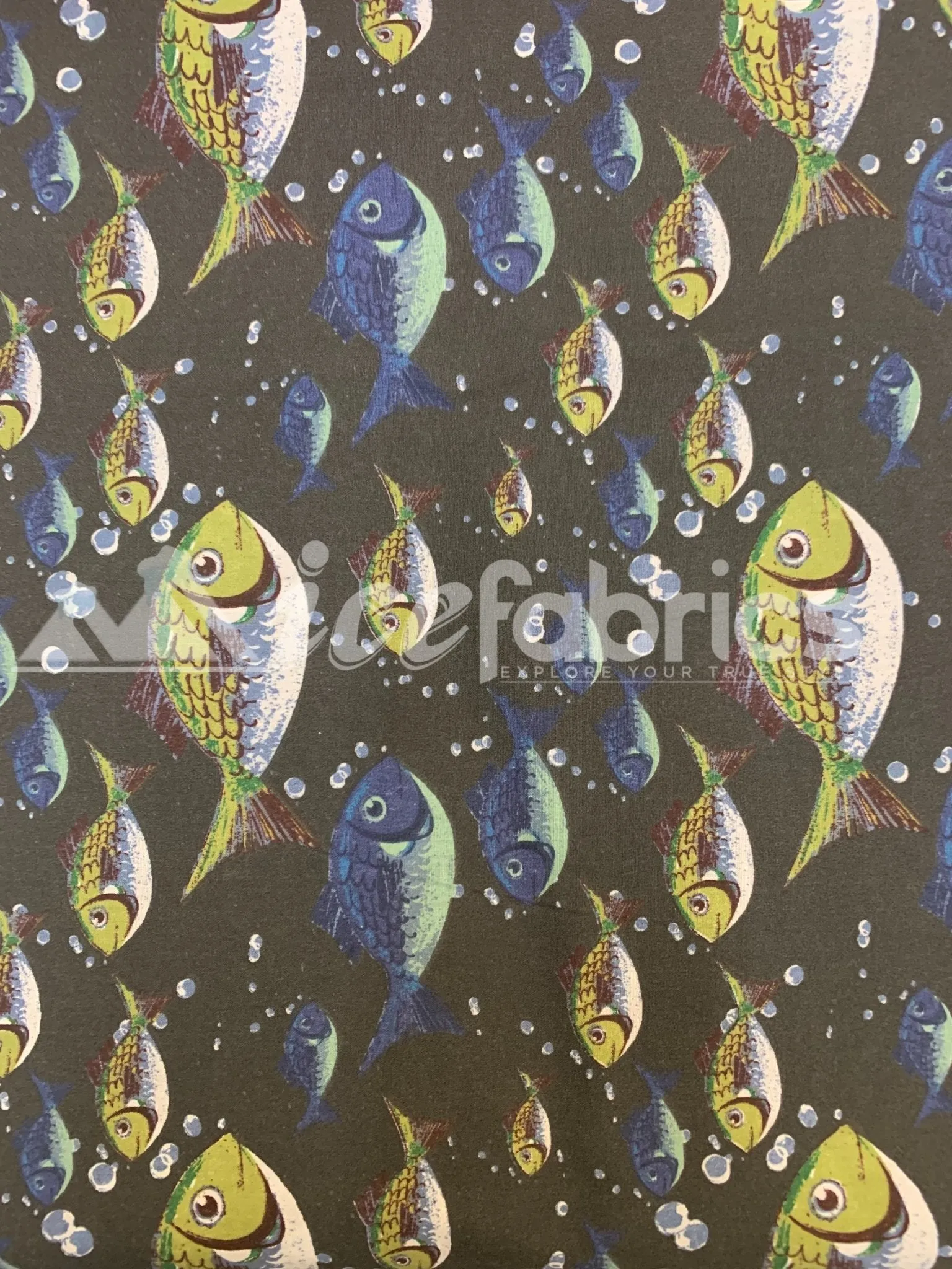 Fashion Fish Print Poly Cotton Fabric By The Yard (Red, Gray, Blue)