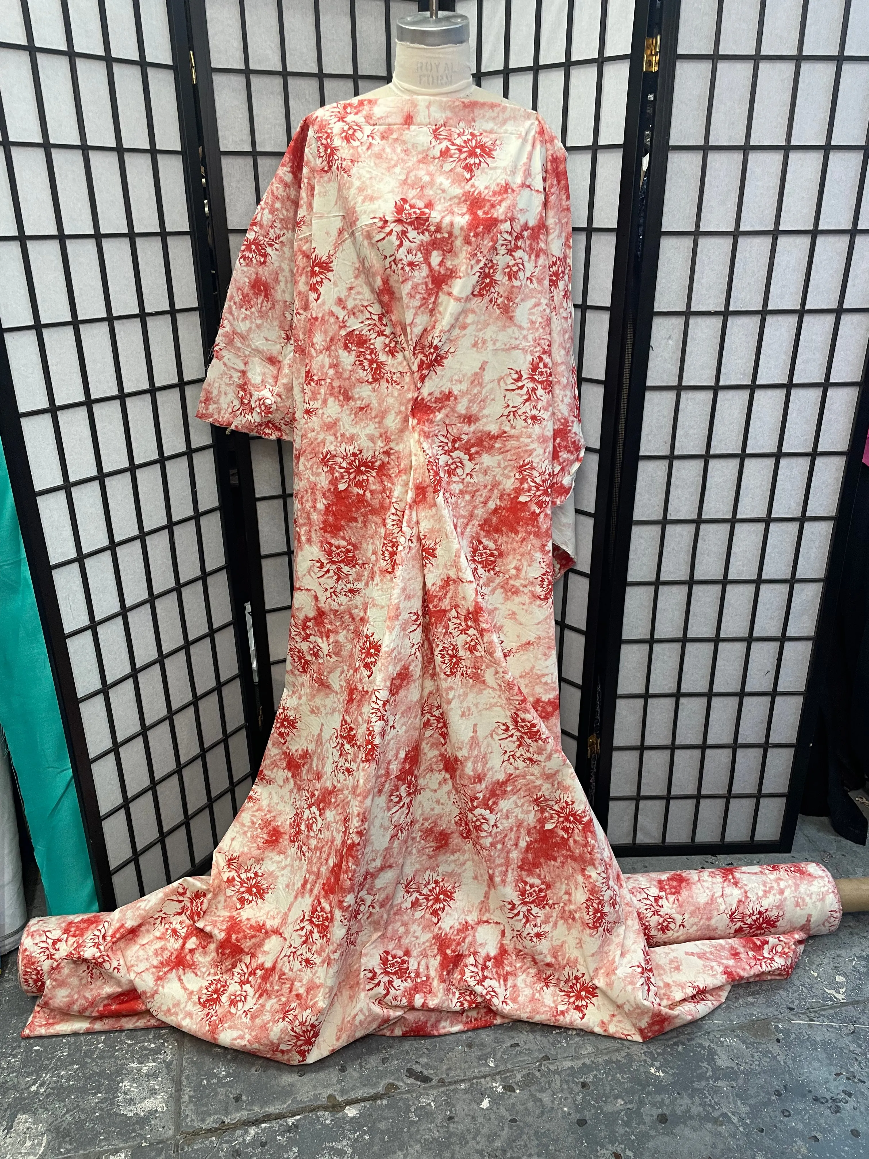 Floral Laser Print Stretch Cotton - Red / Ivory