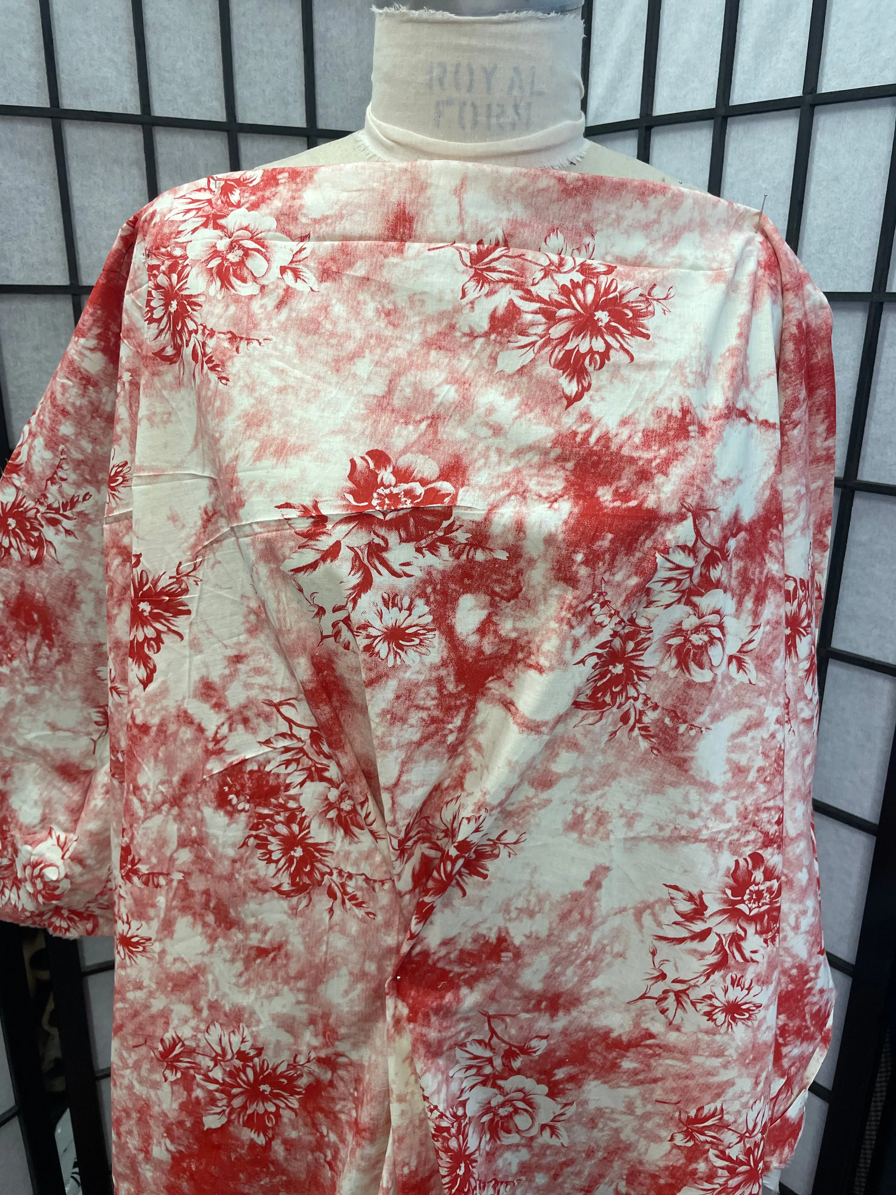 Floral Laser Print Stretch Cotton - Red / Ivory