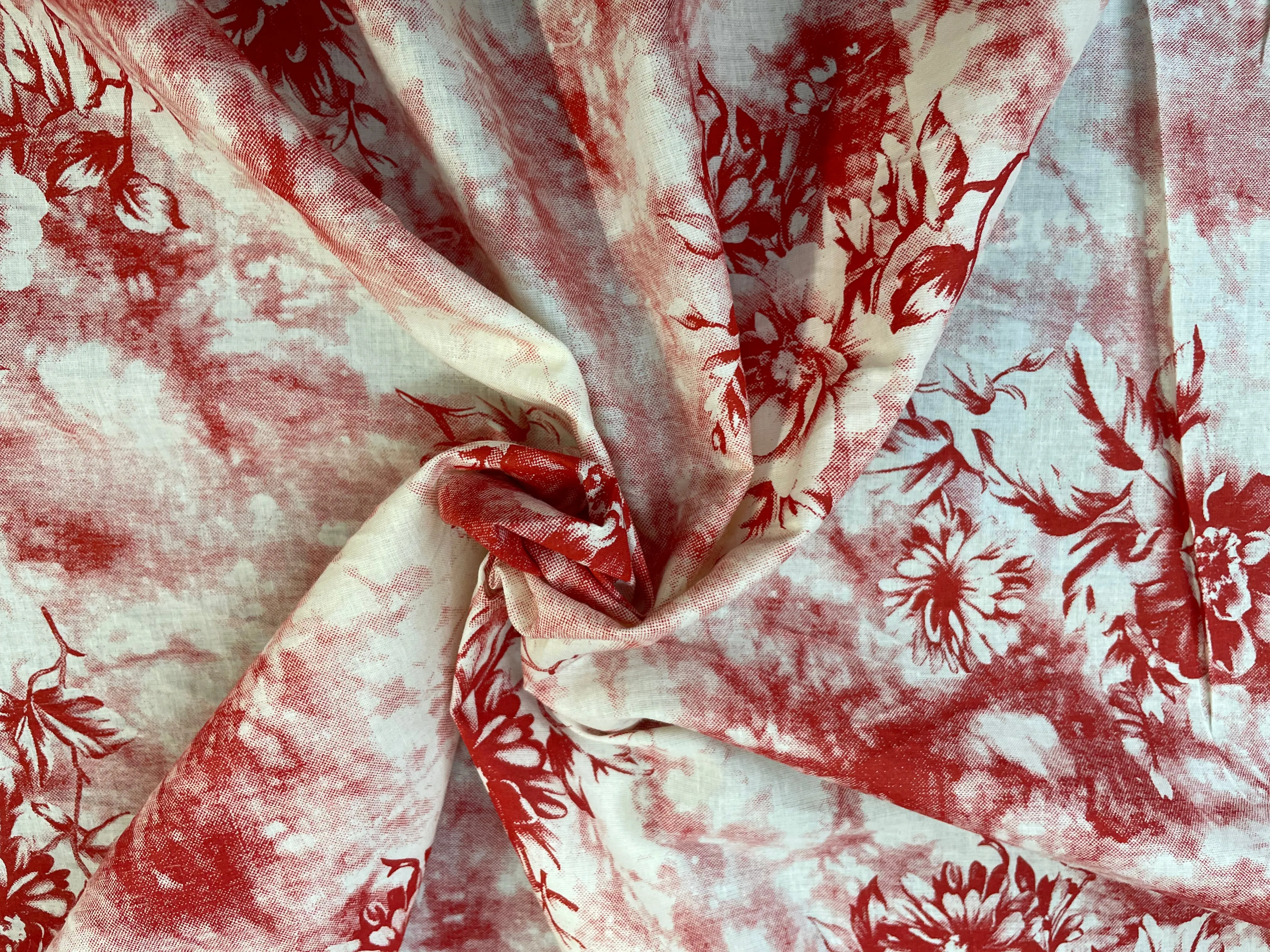 Floral Laser Print Stretch Cotton - Red / Ivory