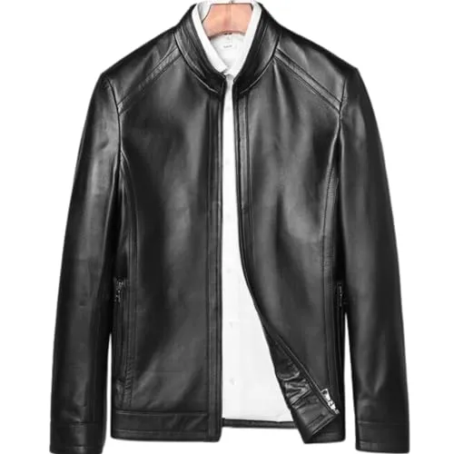 Genuine Lambskin Leather Jacket for Men - Real Leather Coat Business Casual Black Leather Jacket LAMBSKIN COAT