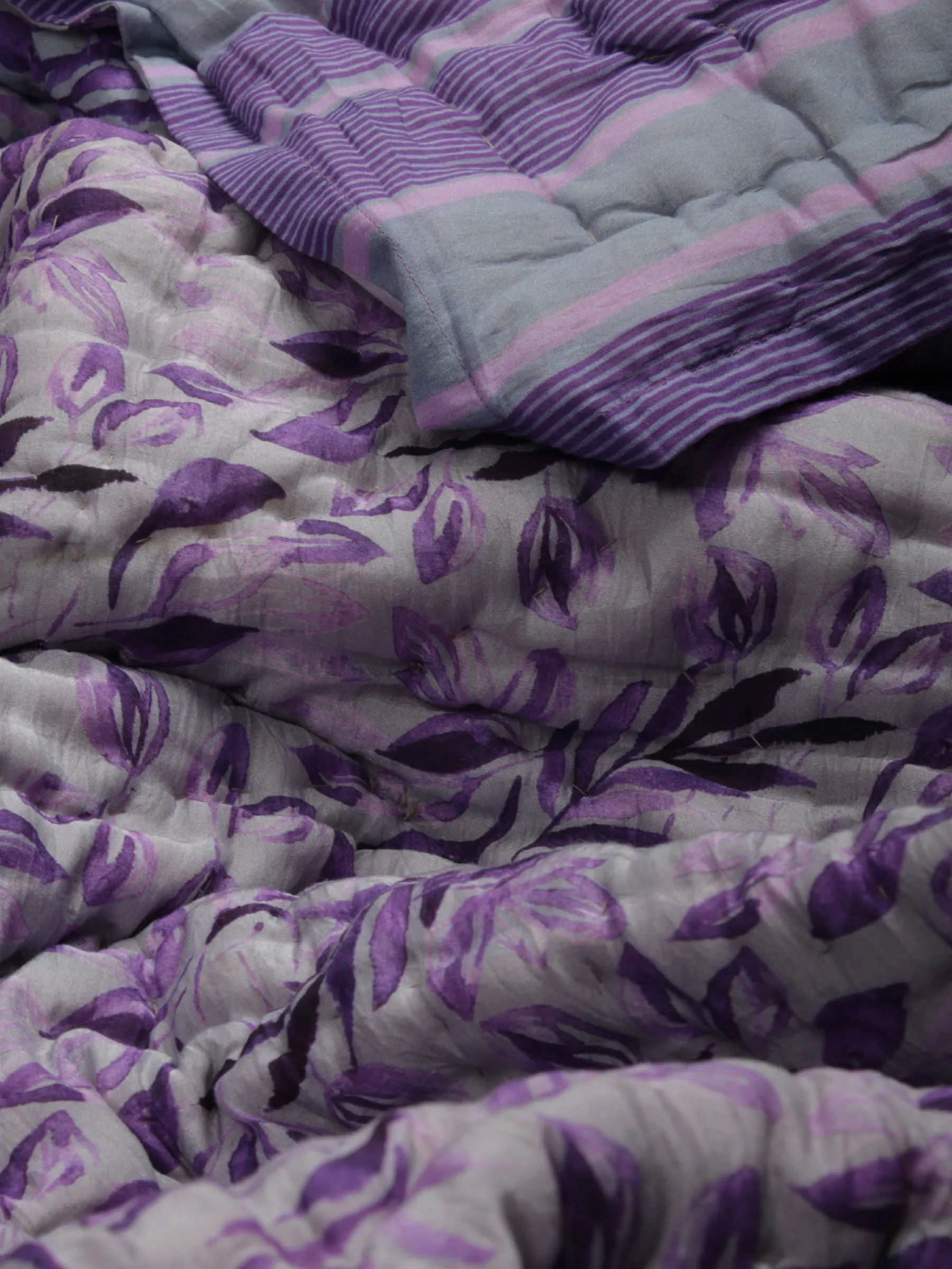 Grape Heaven Floral and geometrical printed reversible Cotton Silk Quilt | Jaipuri Razai