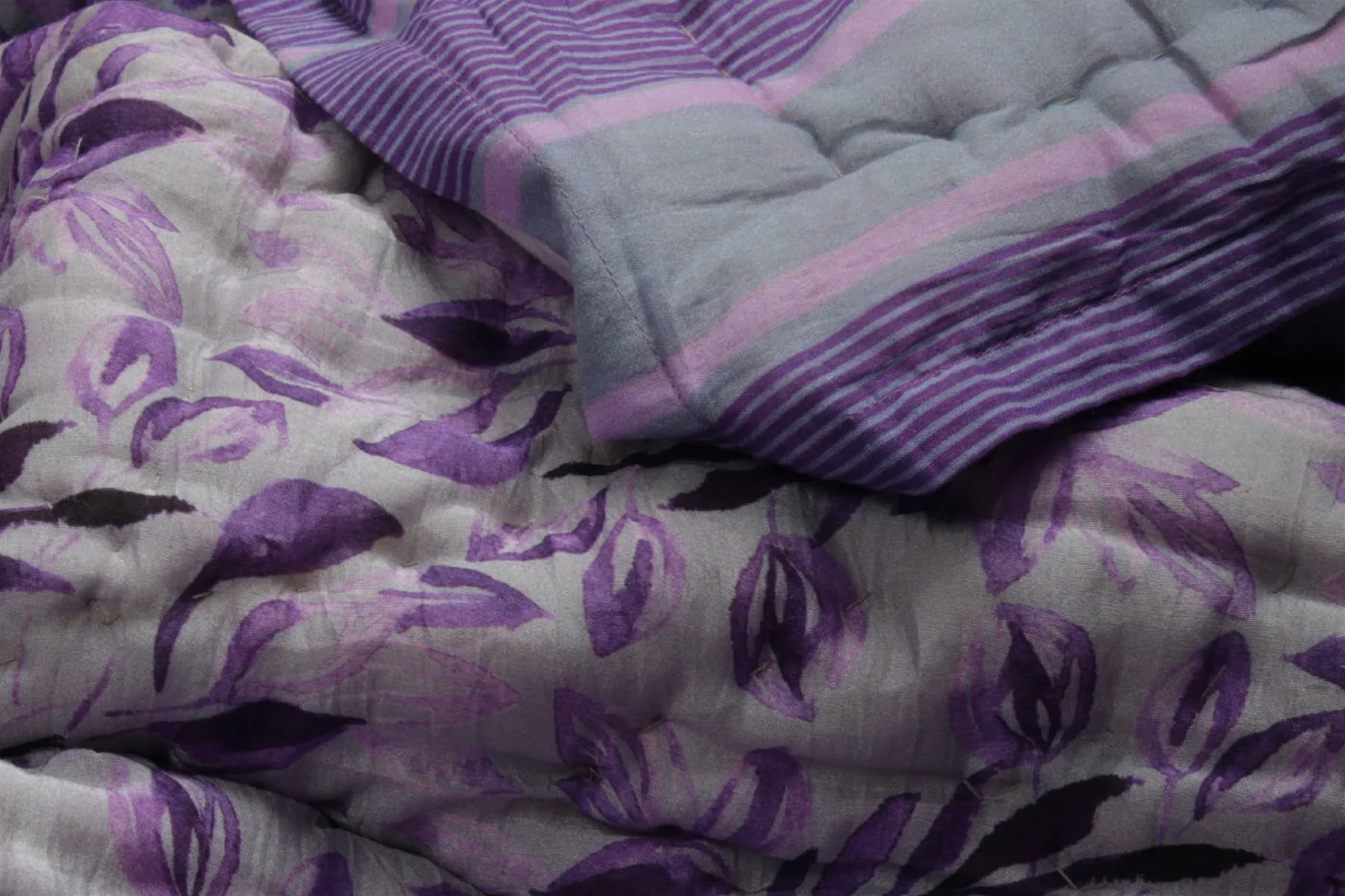 Grape Heaven Floral and geometrical printed reversible Cotton Silk Quilt | Jaipuri Razai