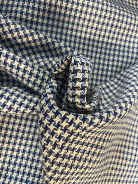 Italian Textured Houndstooth Print Cotton - Cream/Blue