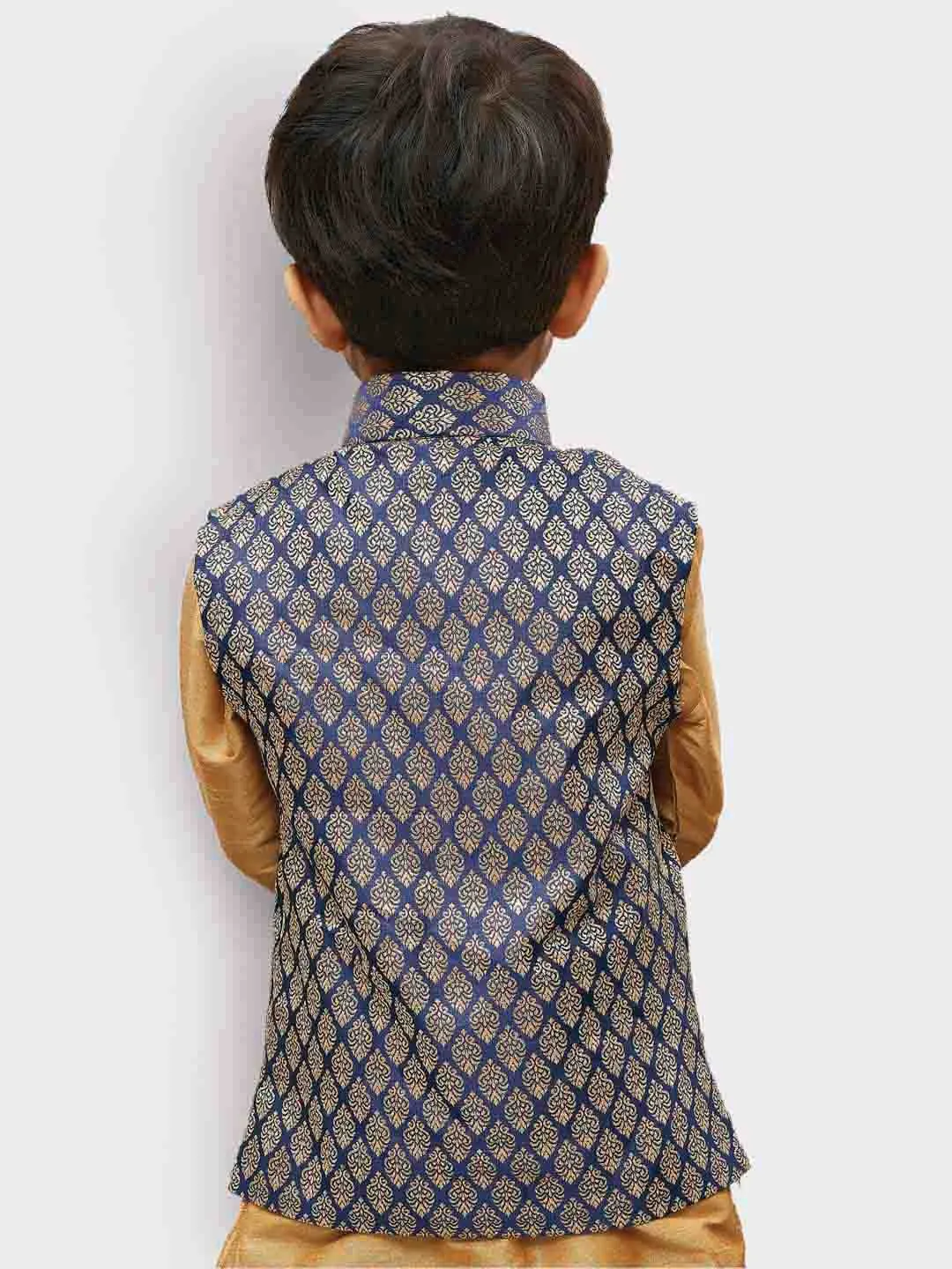 Jashvi Boys' Blue Silk Blend Nehru Jackets