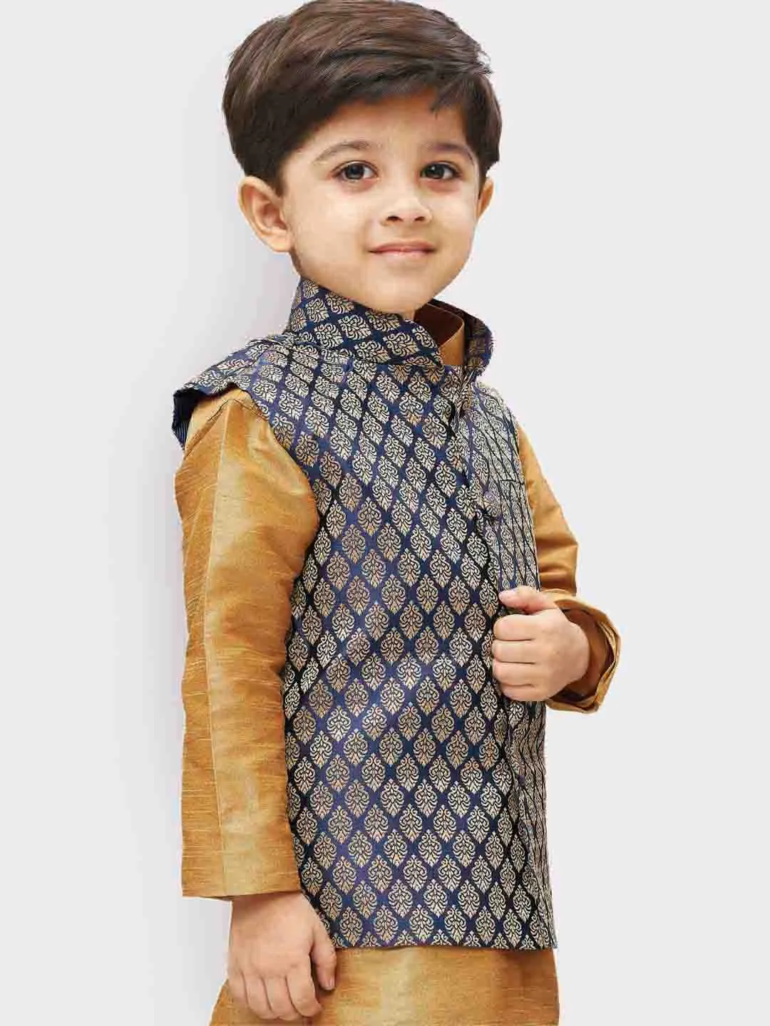 Jashvi Boys' Blue Silk Blend Nehru Jackets