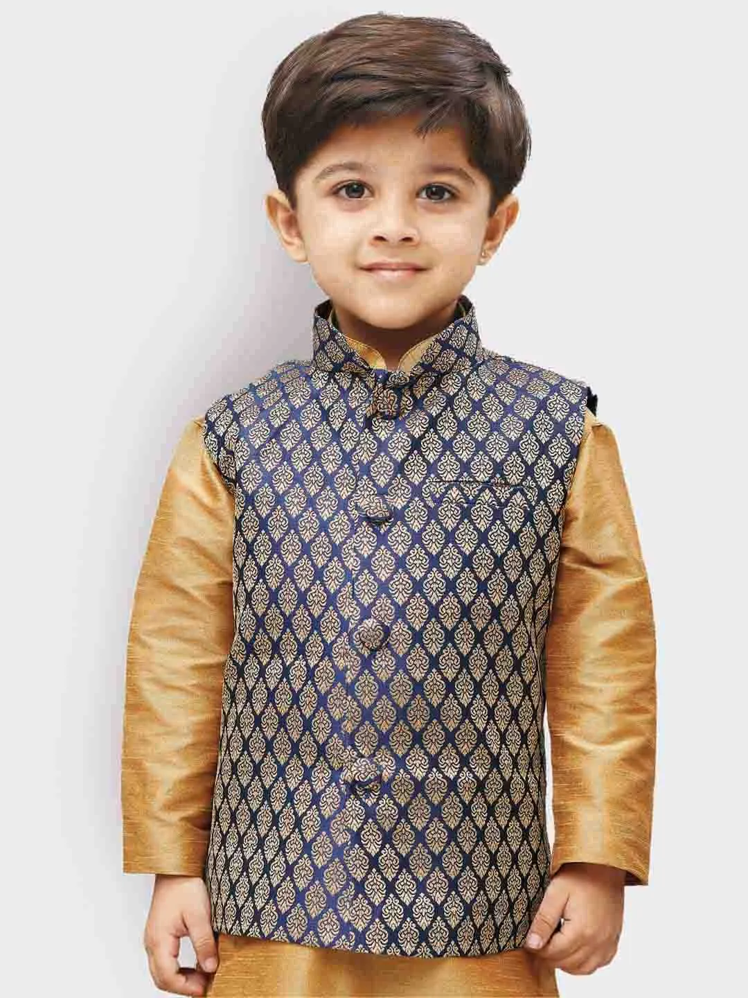 Jashvi Boys' Blue Silk Blend Nehru Jackets