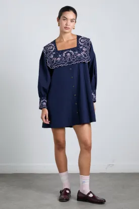 mala embroidered mini dress- navy