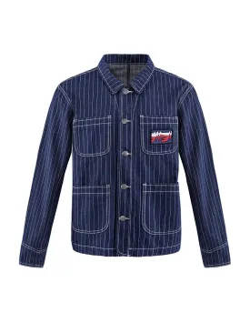 MARK FAST Men Striped Pattern Mid-Washed Denim Jacket