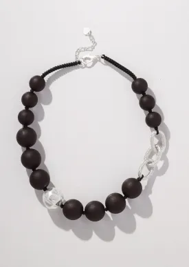 Merx -  Matte Black & Silver Large Bead Necklace