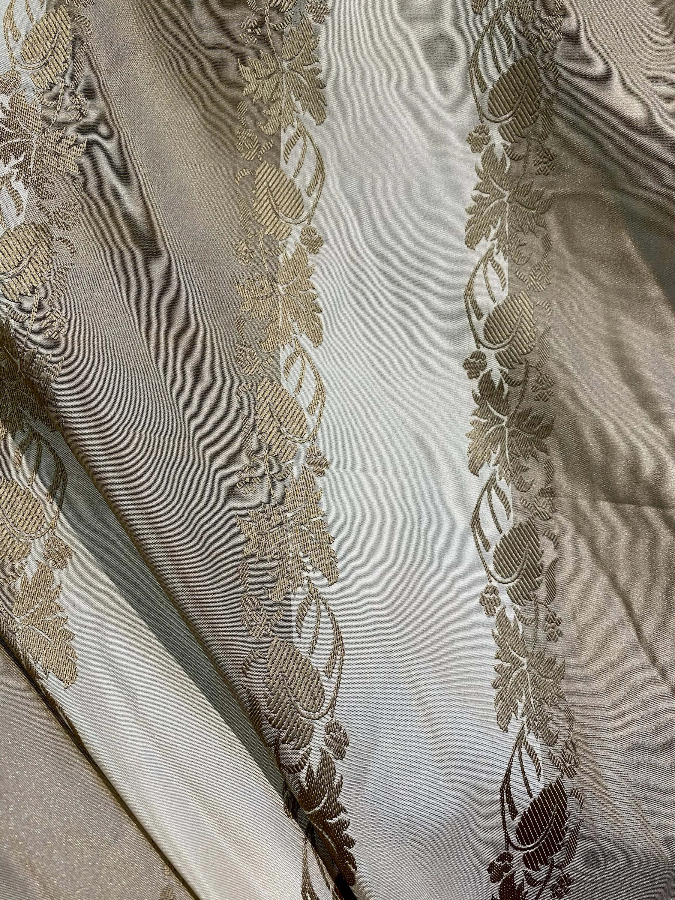 NEW Contessa Irene Faux Silk Taffeta Champagne and Old Gold Striped with Vine Embroidery