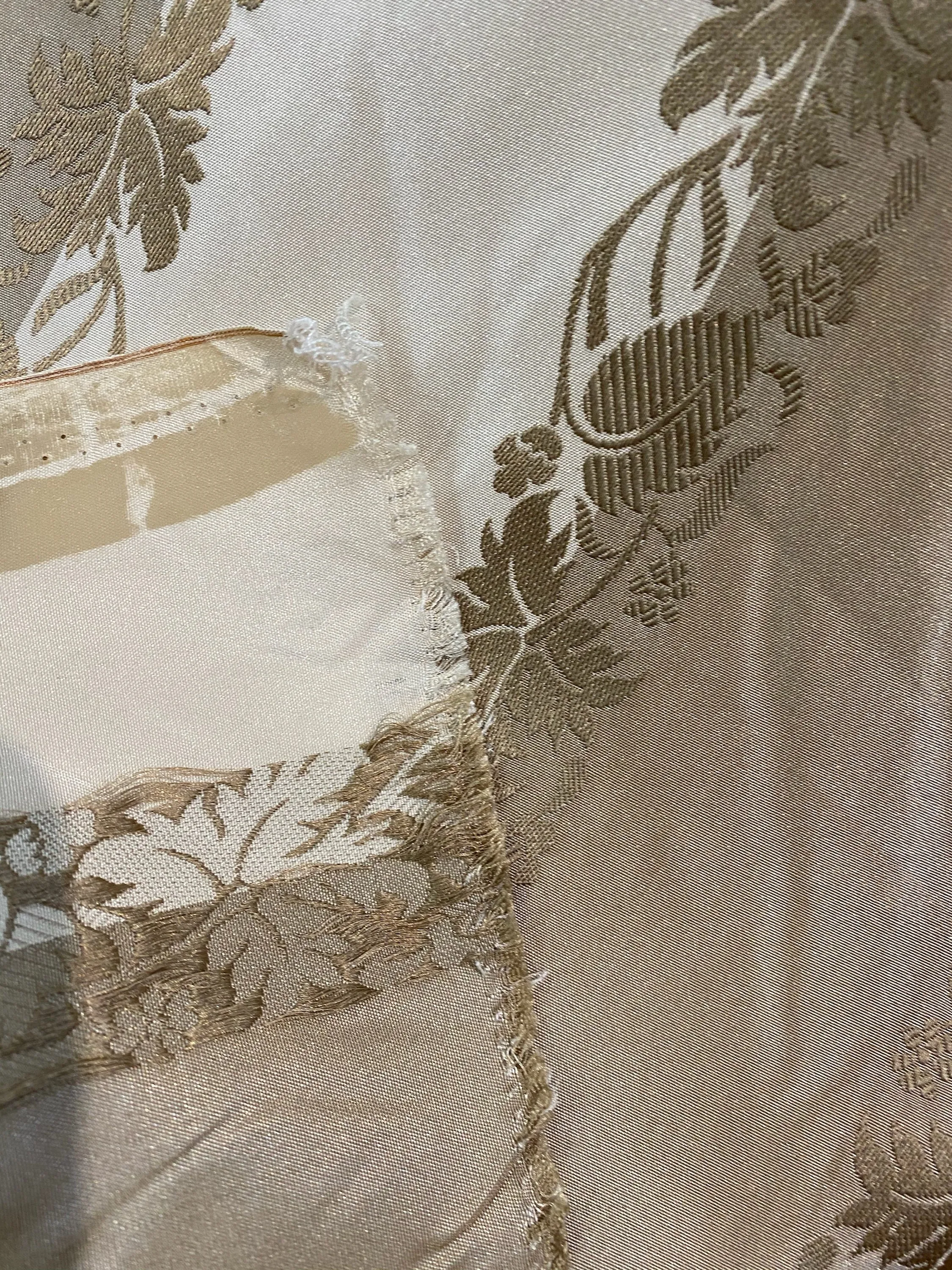 NEW Contessa Irene Faux Silk Taffeta Champagne and Old Gold Striped with Vine Embroidery