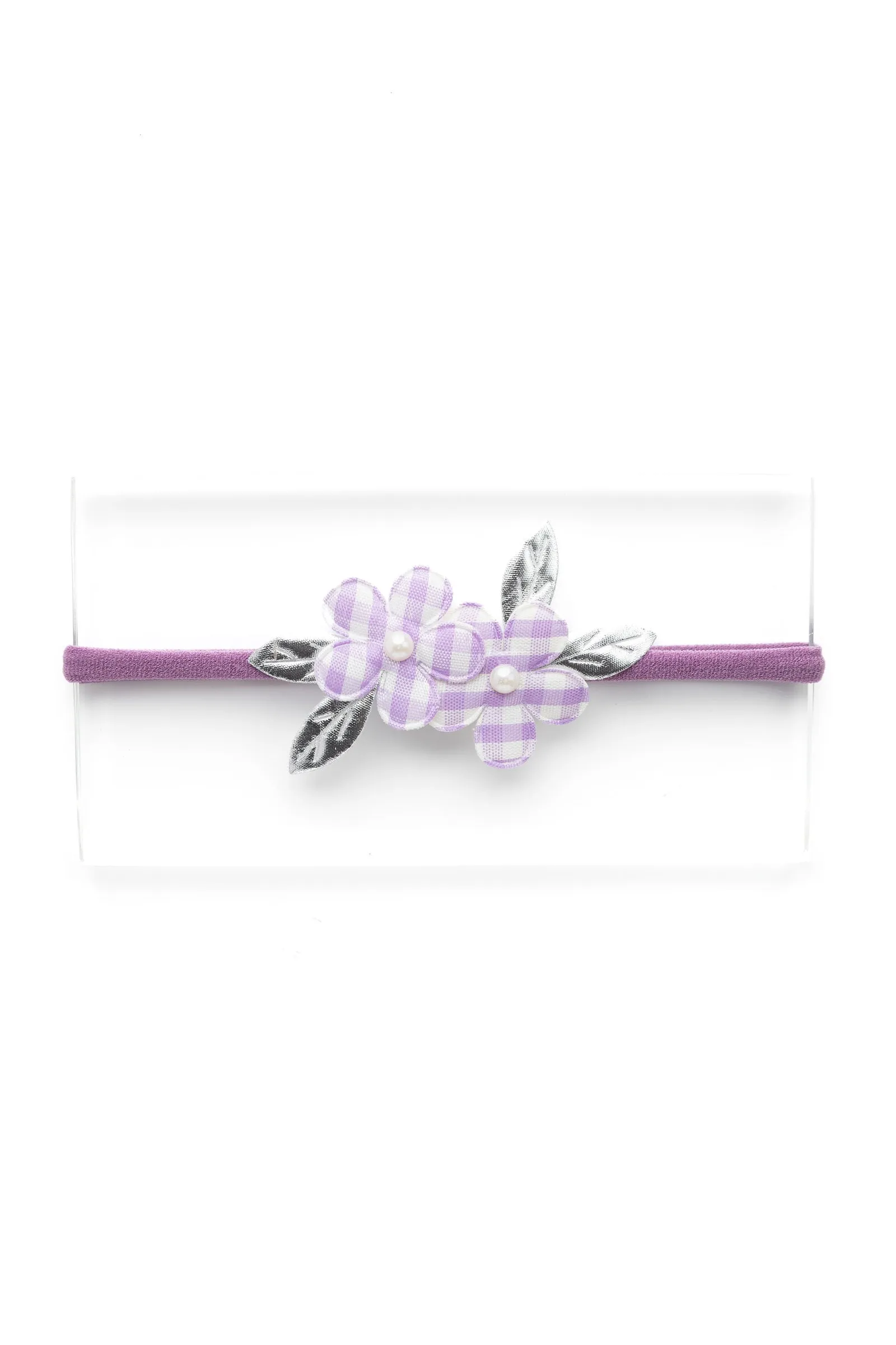 Newborn Checkered Flower Headband- Purple