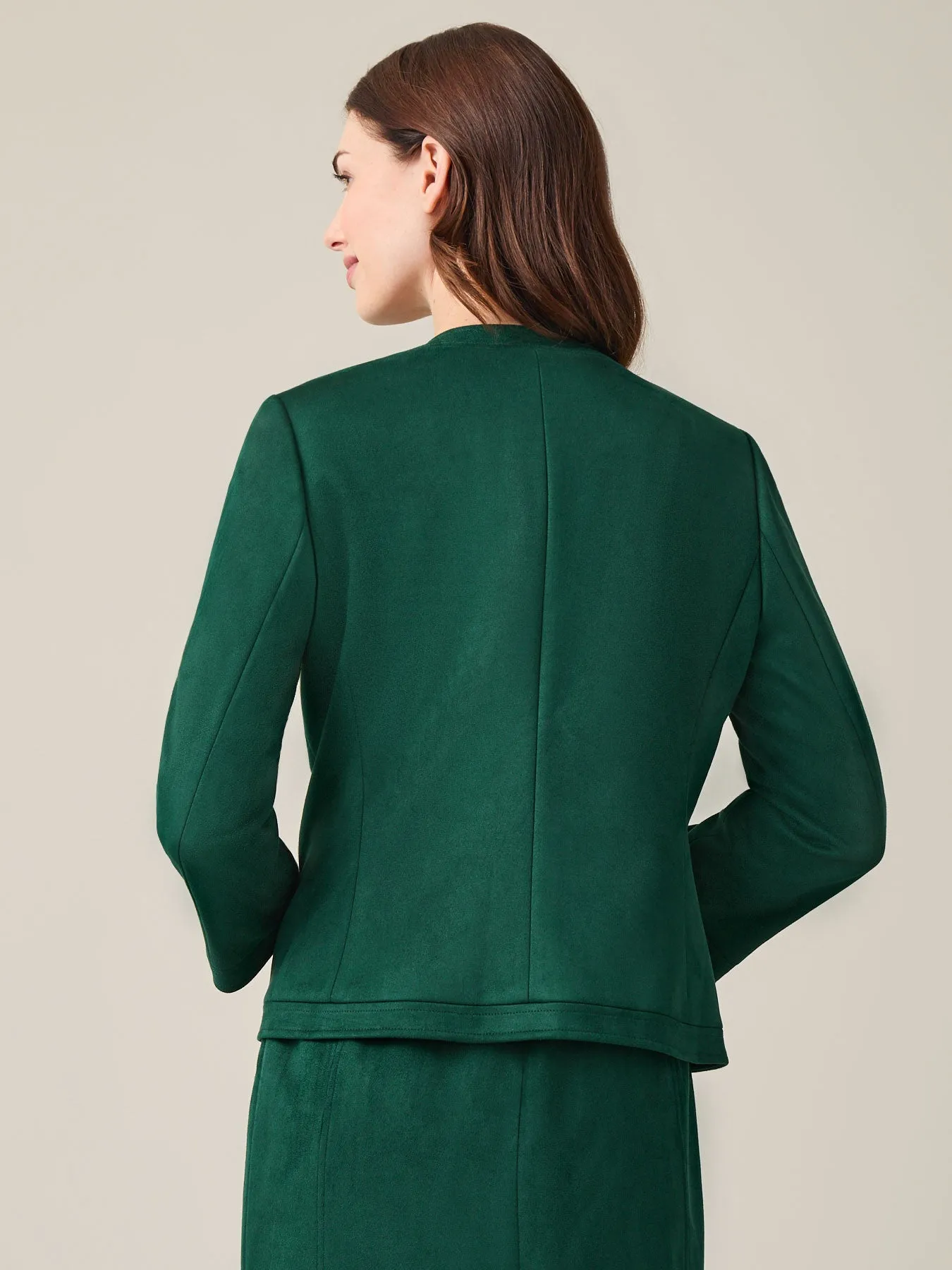 Petite Collarless Framed Jacket, Scuba Suede