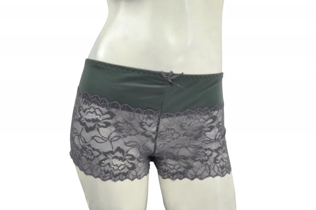 Plus-size Gray Lace Boyshorts