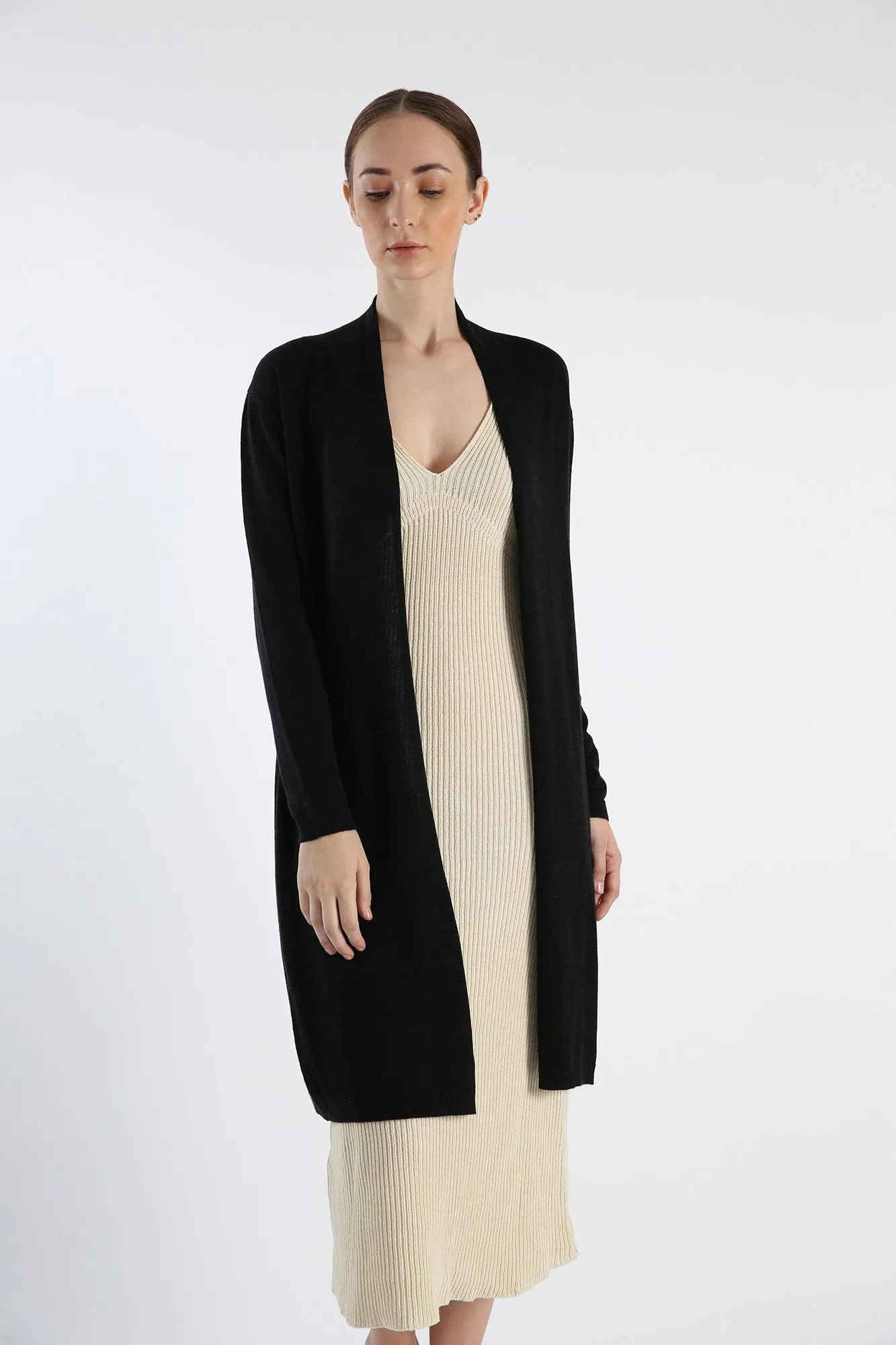 Pure Cashmere Tunic Cardigan - Black