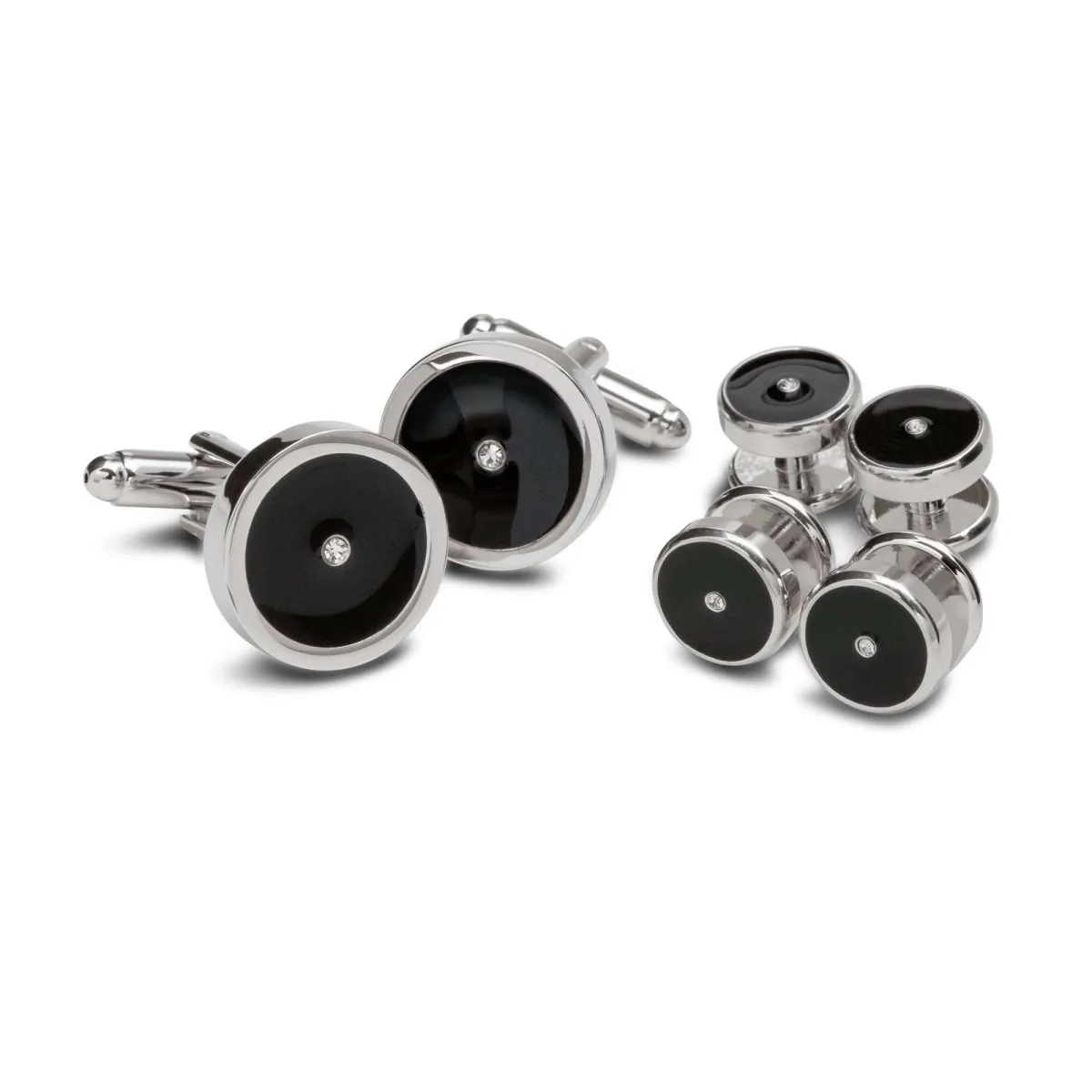 Round Black Crystal Center Cufflinks and Studs